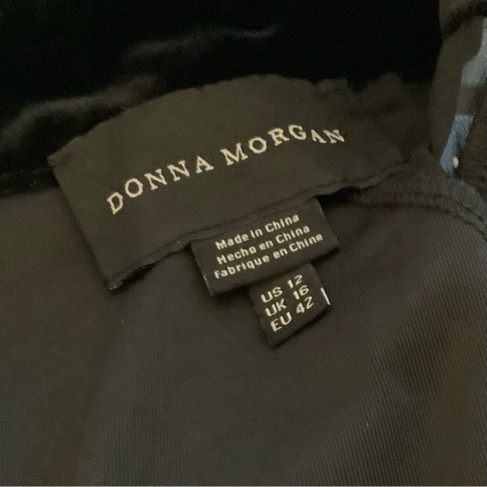 DONNA MORGAN Size 12 Black Stretch Velvet Short Romper Sheer Sleeve Long Sleeve - Picture 9 of 10